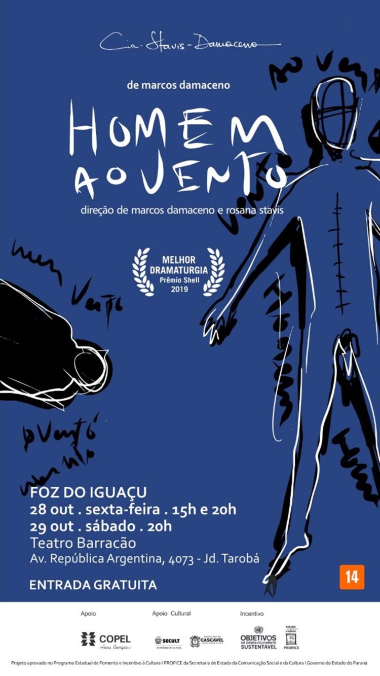 Foz do Iguaçu irá receber o premiado espetáculo de teatro “Homem ao Vento”