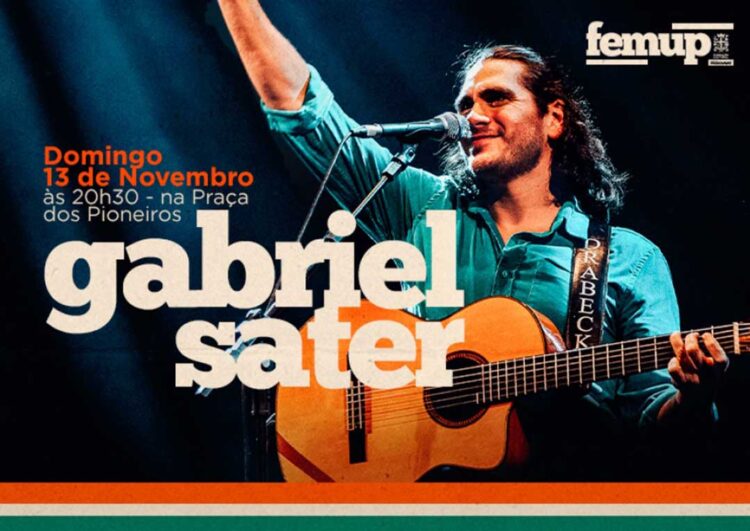 Gabriel Sater fará show gratuito em Paranavaí no encerramento da Semana do Femup