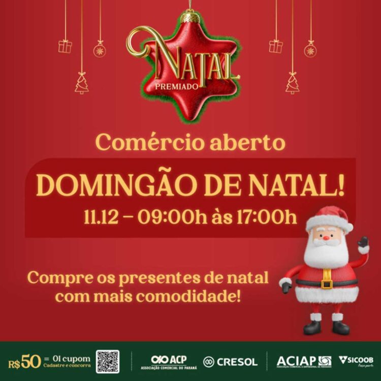 Comércio de Paranavaí abre neste domingo, dia 11