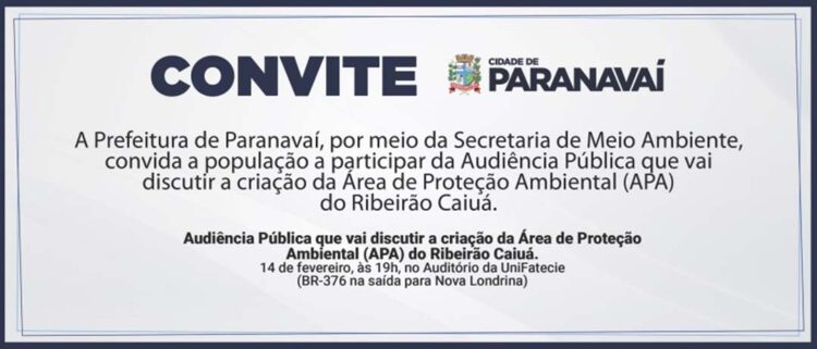 Audiência Pública vai discutir criação da Área de Proteção Ambiental do Ribeirão Caiuá