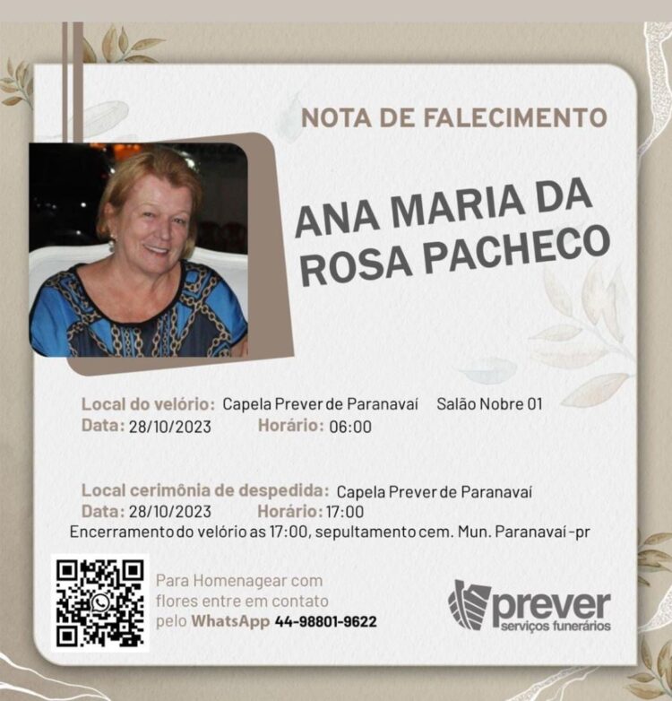 Nota de falecimento – Ana Maria da Rosa Pacheco