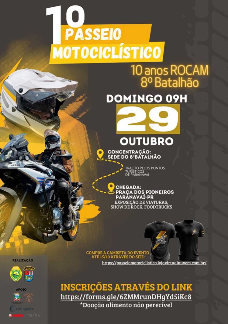 8º Batalhão está com inscrições abertas para o 1º Passeio Motociclístico no dia 29 de outubro
