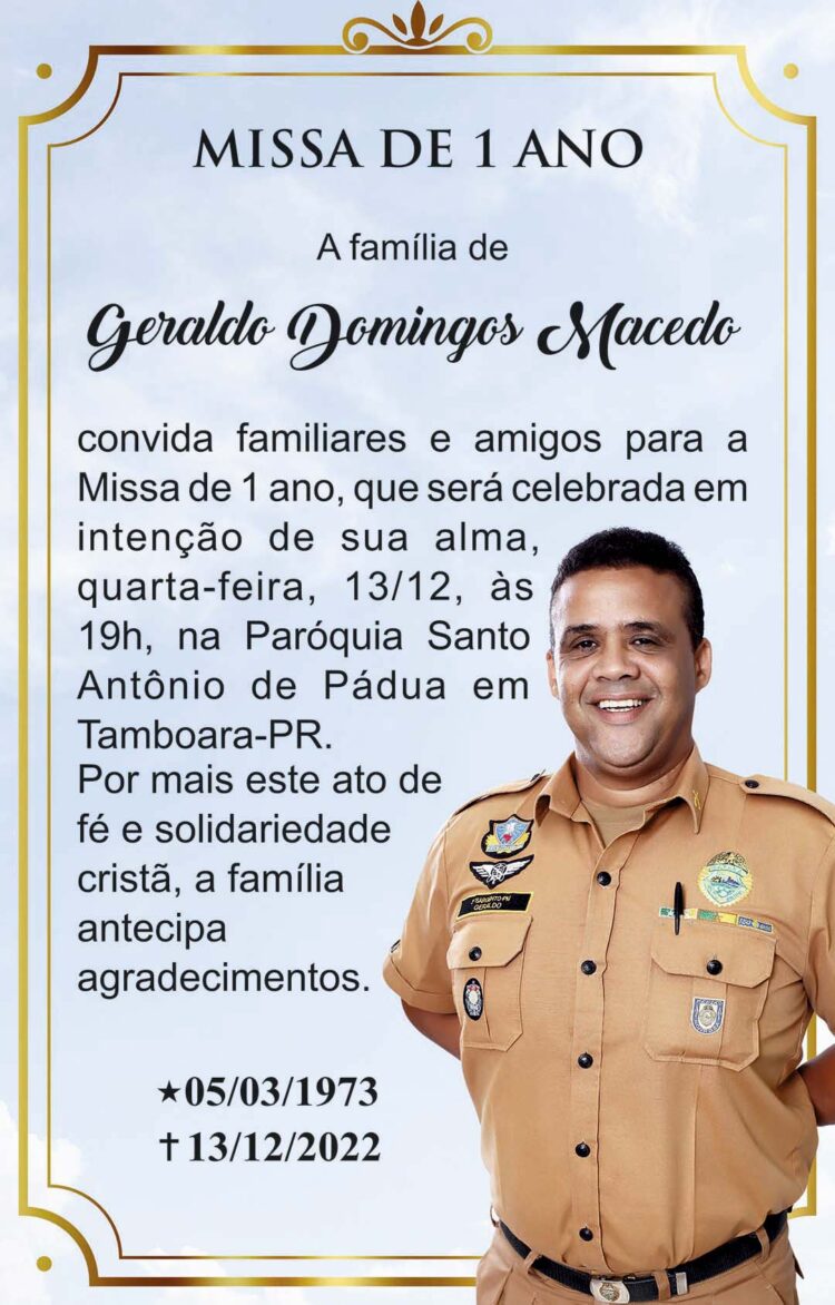 Missa de 1 ano de falecimento de Geraldo Domingos Macedo