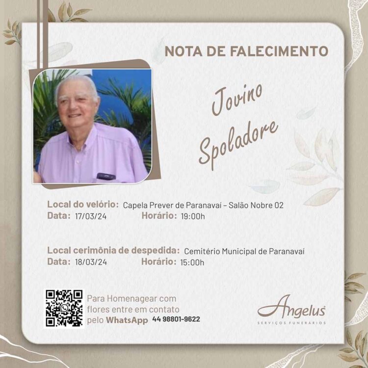 Morre, aos 87 anos, pioneiro de Paranavaí Jovino Spoladore
