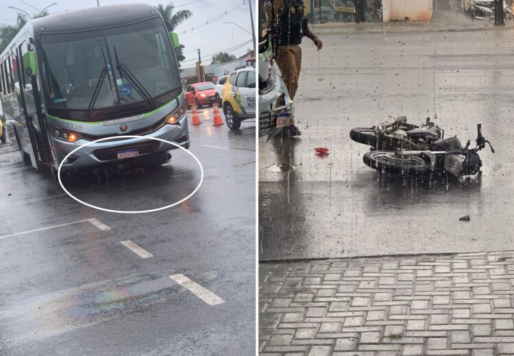 Acidente entre ônibus e motocicleta deixa um ferido; veja vídeo