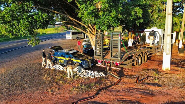 PRF apreende 245 quilos de cocaína escondidos em caminhão na PR-463