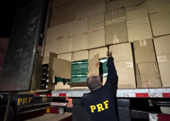 PRF apreende dois caminhões com 15 mil pares de calçados falsificados na BR-376