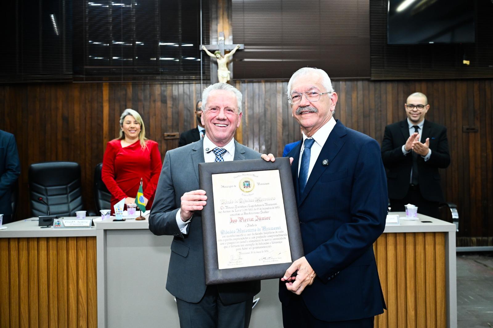 Ivo Pierin Júnior sustenta com orgulho e alegria o título de cidadão honorário. — Foto: Guto Costa